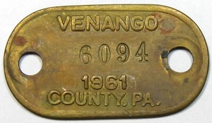 1961 Pennsylvania Dog License Tag - Venango County - #51468