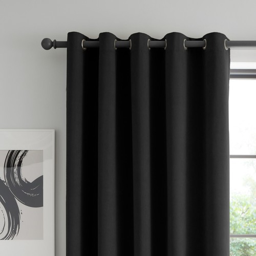 Catherine Lansfield Wilson Blackout Thermal Eyelet Curtains Or Door Panel Black - Picture 2 of 63
