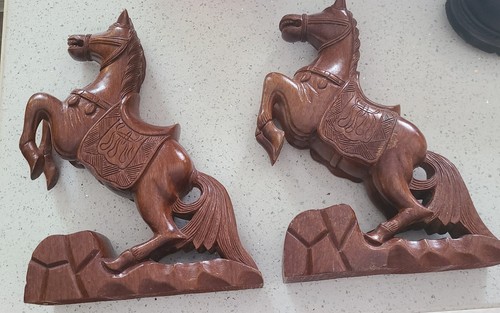 HORSE SHAPED Wood Carved BOOKENDS NICE DECORATIVE PIECES Antique - Picture 4 of 12