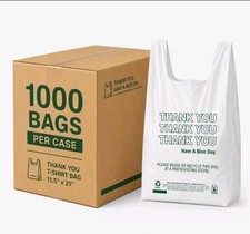1000 Thank You T-Shirt Bags 11.5" x 6.5" x 21", Plastic Grocery Shopping Bags