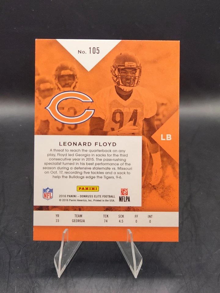 2016 PANINI ELITE #105 LEONARD FLOYD ROOKIE RC GREEN CHICAGO BEARS 58/99  - Image 2 of 2