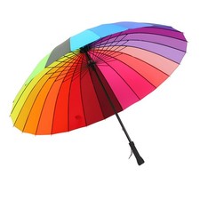 24k Rib Large Color Rainbow Umbrella Fashion Long Handle Straight Anti-UV Sun...
