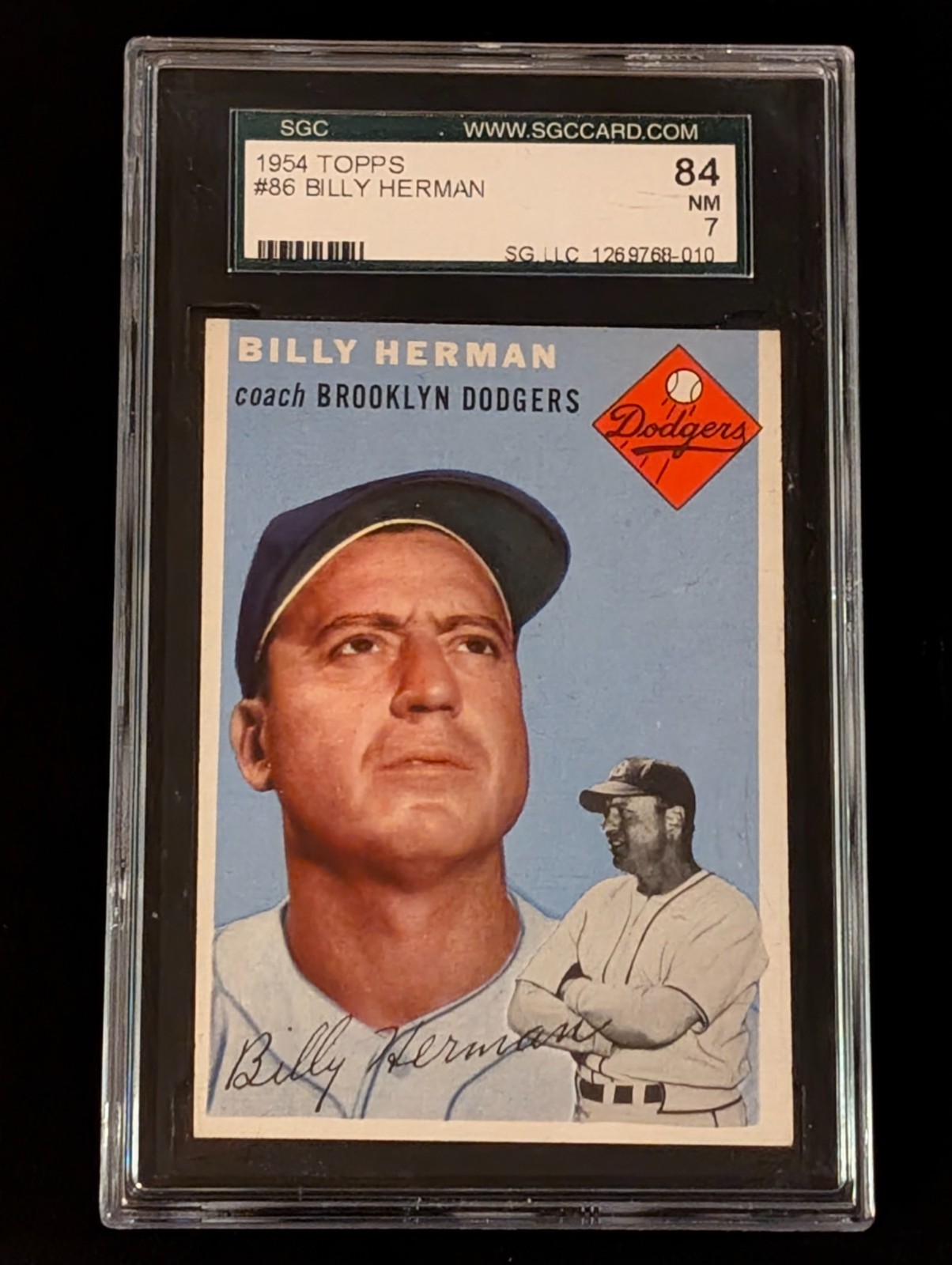 1954 Topps Baseball #86 Billy Herman (Coach) SGC 7 NM