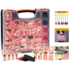 264 PCS Heavy-Duty Copper Battery Cable Ends Kit with 132 Pcs Heat Shrink Tubing