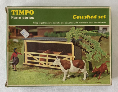 TIMPO TOYS Farm Series, Cowshed Set, Kuhstall, #166, OVP, Vintage 1970er