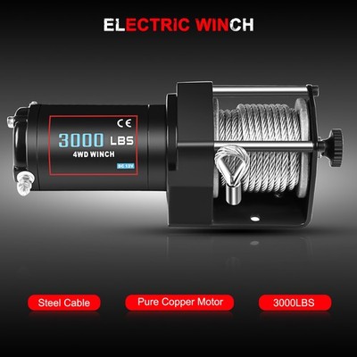 Winch 40' Steel Cable Offroad Electric 3000LBS  Wireless Remote Control 12V
