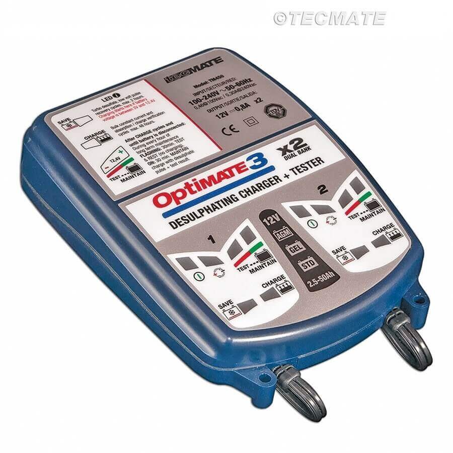 Chargeur batterie OptiMate 3 TecMate TM-450 double maintien de charge 12V