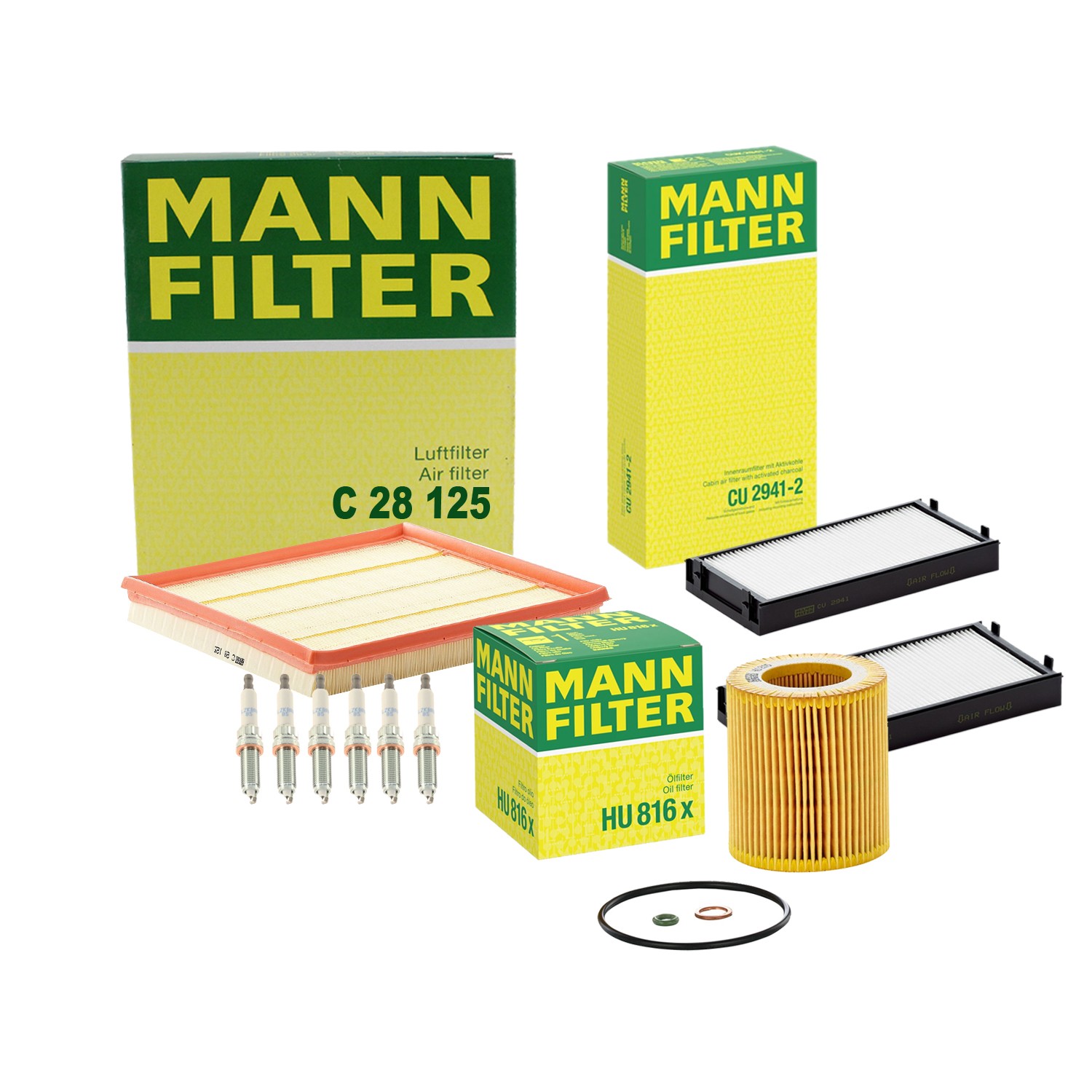 Mann Engine Oil Cabin Air Filter NGK 6 Spark Plugs Kit For F15 X5 F16 X6 L6 N55B