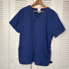 Scrubstar Navy Blue Scrub Top Double Pocket Ladies XL Solid Color Unisex Indigo