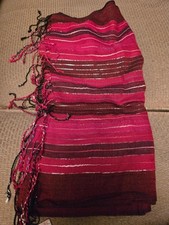 SACRED THREADS Red/White/Silver Shinny Tassel Scarf 50x180