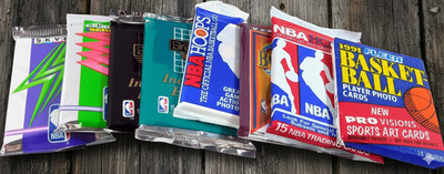 Lot of 100 Mixed Vintage Basketball Trading Cards in Older Factory Sealed Packs