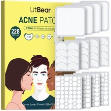 LitBear Pimple Patches for Face, Large Acne 5 Sizes 228 Patches, Transparent
