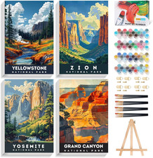 4 Pack Framed Paint by Numbers Kit for Adults with Wooden Easel, National Parks 