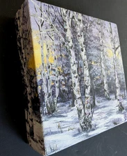 ORIGINAL ACRYLIC Painting Winter BIRCHES Tree  impasto  by Olga Diduh.