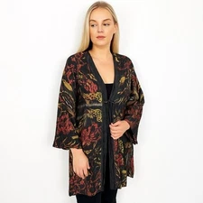 CITRON linen blend Floral Black Kimono Robe black moody floral size S