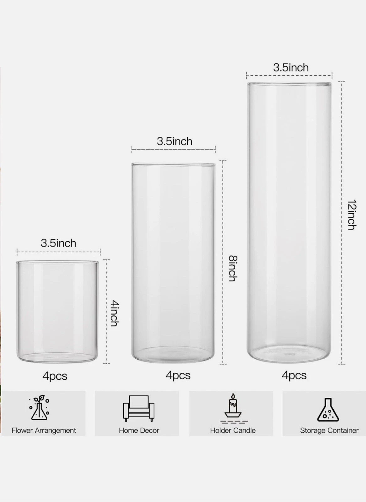 CUCUMI 12Pack Glass Cylinder Vases – Perfect for Wedding Centerpieces & Home Déc