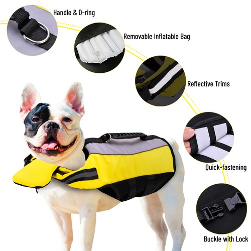 Dog Life Jackets With Handle Reflective Stripes Adjustable Fit Foldable Swimming - Picture 2 of 12