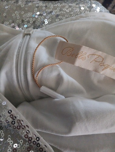 Abito paillettes argento frigo anni 20 flapper cocktail party elasticizzato di Belle Poque 2XL - Foto 3 di 4