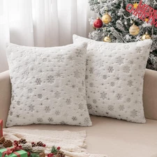 Set of 2 Christmas Decorative Throw Pillow Covers Soft Faux Fur Winter Pillow Co