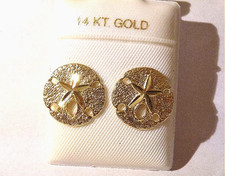 13MM SOLID 14K YELLOW GOLD DC TEXTURED HAWAIIAN SAND DOLLAR POST STUD EARRINGS
