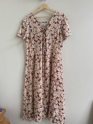 Vintage 90s Floral Button Up Midi Sundress Dress Cross Back Corset Size M / L - Picture 6 of 10