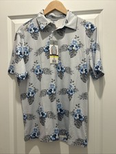 NWT Mens Hurley Gray Floral Polo- Small- Quick Dry- UPF 50