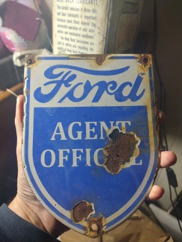 Vintage Ford Sign - Porcelain Metal Agent Automobile Parts Service Gas Pump Sign