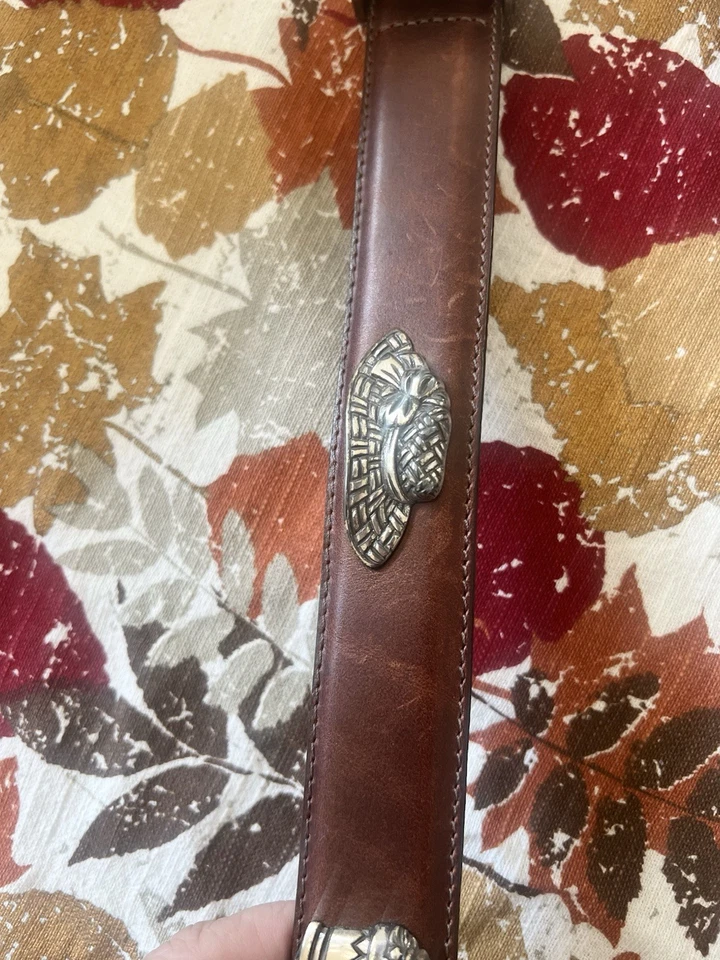 Brighton De Colección 1995 Sombrero de Metal Pesado Cesta Flores Marrón Cuero Cinturón Jardinería L Foto 2 de 4