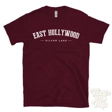 EAST HOLLYWOOD SILVER LAKE T-SHIRT Los Angeles California USA retro varsity gift