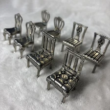 Set of 8 Lenox Williamsburg Kirk Stieff Pewter Chairs Dollhouse Mini Furniture