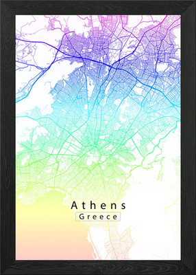Athen, Griechenland Regenbogen Stadtplan gerahmt Wandbild Poster Leinwanddruck Bild