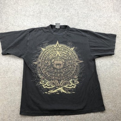 Aztec Calendar Graphic Shirt Mens XL Black CH Gold Series 100% Cotton Tribal