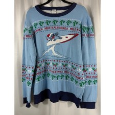 Disney Stitch Mele Kalikimaka Ugly Christmas Sweater Light Blue XL