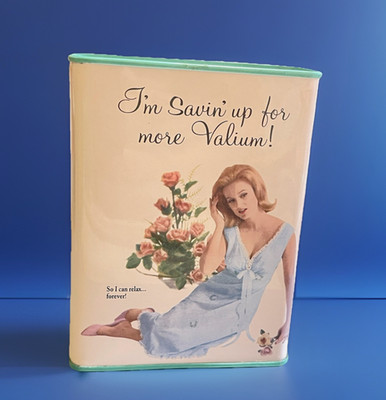 New Blue Q ''I m Savin' Up For More Valium'' Tin Metal Piggy Bank