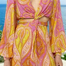 NWTZARASIZE MEDIUM CUT OUT PRINTED DRESS WITH LONG BALLOON SLEEVES