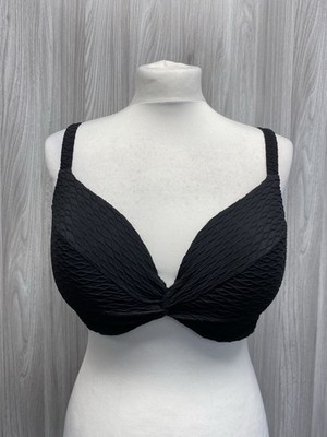 Victoria's Secret Bikini-Top schwarz strukturiert Bügel Twist Front Größe 36DD neu PC