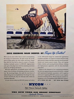 #ad 1945 HYCON Hydraulic Power Print Ad Harbor Dredge Finger Tip Control $18.77