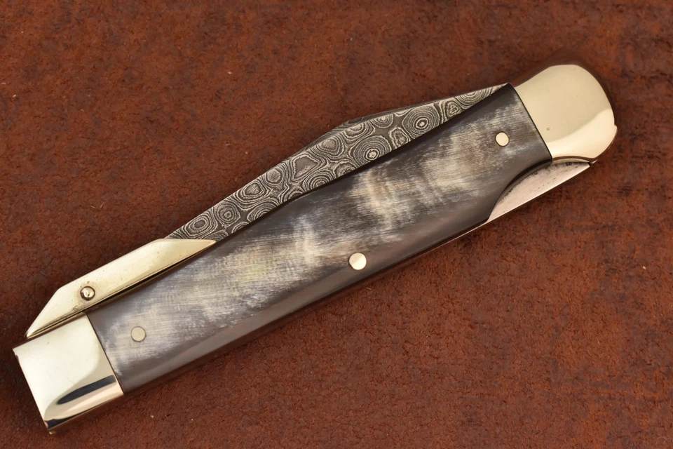 WEIDMANNSHEIL SOLINGEN GERMANY BUFFALO HORN DAMASCUS SWING GUARD KNIFE (27611) - Image 2 of 4