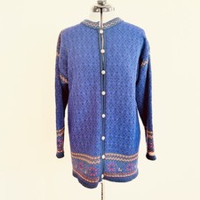 Dale of Norway Fair Isle Women  s New Wool Cardigan Sweater M Blue Nordic Knit