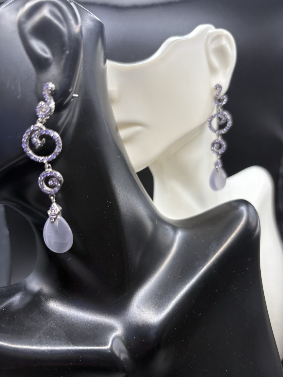 Lavender Rhinestone Dangle Earrings Sterling Swir… - image 2