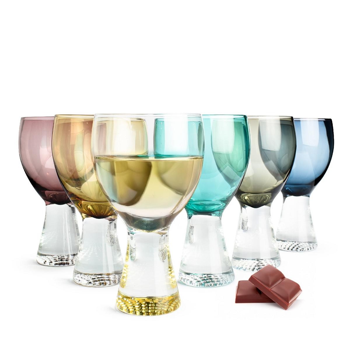 6 Colorido Copas de Vino 300ml con Pie Tinto Blanco Vasos Cóctel