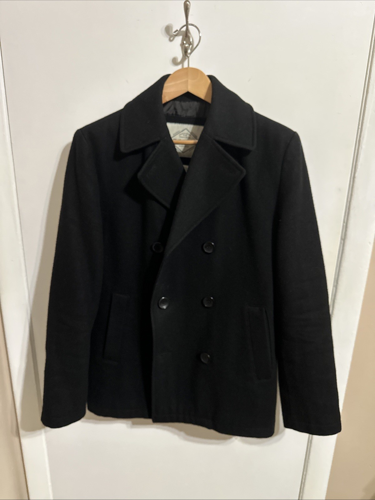 St. John's Bay Men’s Black Peacoat Wool Blend Coat Size Small