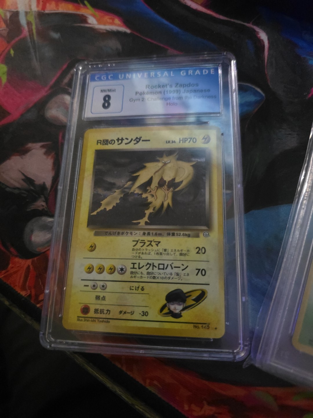 Rocket's Zapdos 145 2 Challenge HOLO Pokemon Japanese 1999 Card CGC 8 Big Swirl
