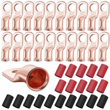 20PCS 4 AWG-3/8 Heavy Duty Battery Lugs with 3:1 Heat Shrink Tubing, Ring Te