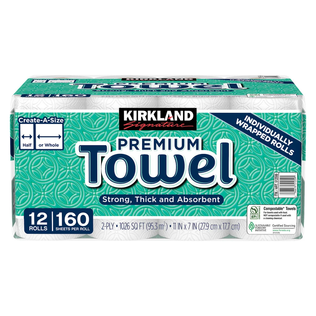 Kirkland Signature Paper Towels, 2-Ply, 160 Sheets, 12 Indiv