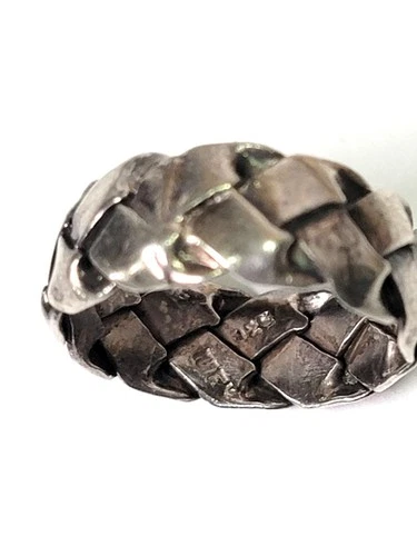 Vintage Mexico Sterling 925 Ring Woven Braided Band Chunky Basket weave 10.5
