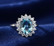 Sterling Silver Blue Topaz Ring Large Cluster Engagement 925 Hallmark Size K-S