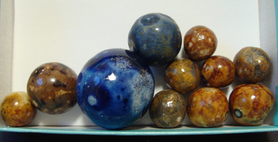 11 Marbles Antique Vintage Germany Handmade Bennington W Cobalt Blue Shooter