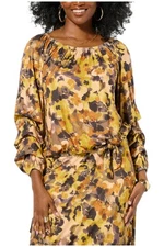 Antthony Women's Shoulder Printed Stretch Knit Top Citrine Multi