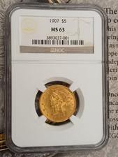 Gold 1907  $5  MS63  NGC Liberty head half eagle Brilliant UNC   TP-9861